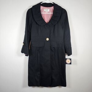 NWT Skirtin Around Long Black Coat, Pink Lined Size 4